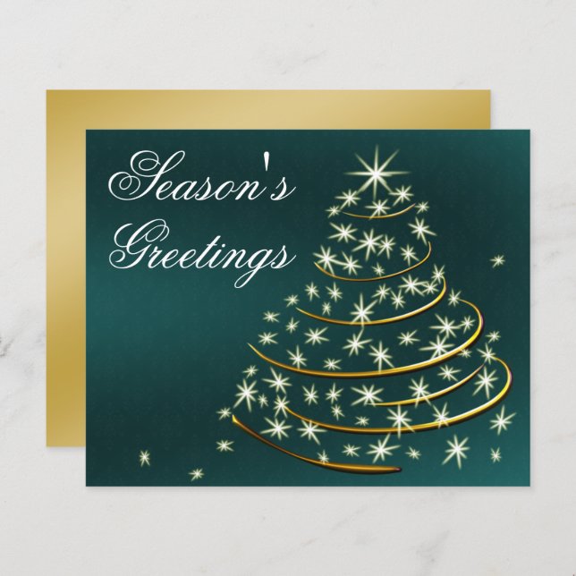 Budget Aqua Gold Christmas Tree Holiday Card (Front/Back)
