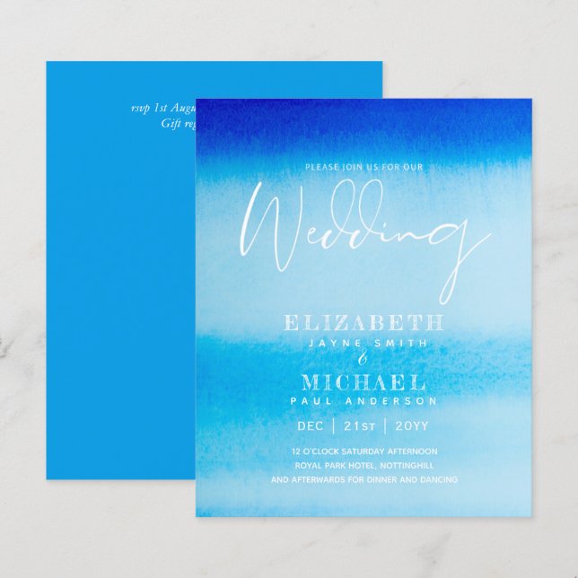 BUDGET Aqua Ocean Wedding Invite Beach Destination (Front/Back)