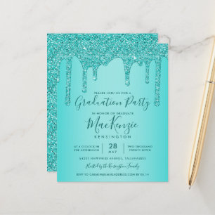 BUDGET Aqua Teal Glitter Drips Graduation Party