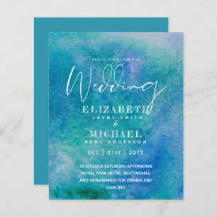 BUDGET Aqua Watercolor Wedding Invite Ocean Beach