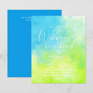 BUDGET Aqua Watercolor Wedding Invite Ocean Beach