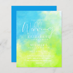 BUDGET Aqua Watercolor Wedding Invite Ocean Beach