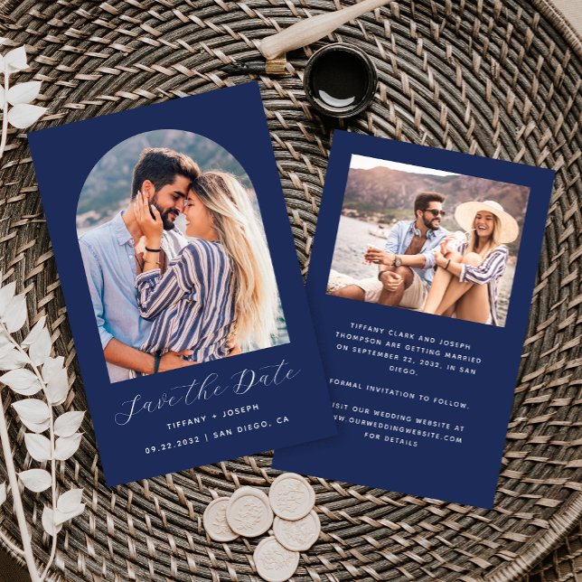 Budget Arch 2-Photo Navy Blue Save the Date (Creator Uploaded)