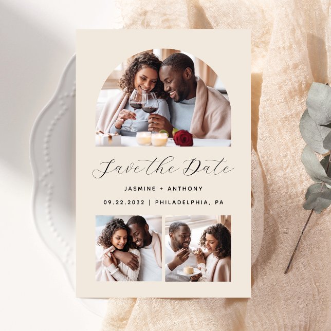 Budget Arch 3-Photo Beige Save the Date (Creator Uploaded)