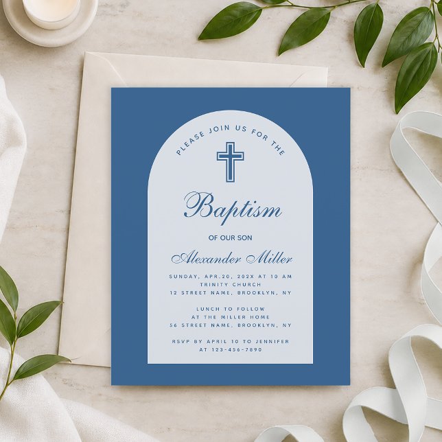 Budget Arch Classic Blue Boy Baptism Invitation (Creator Uploaded)