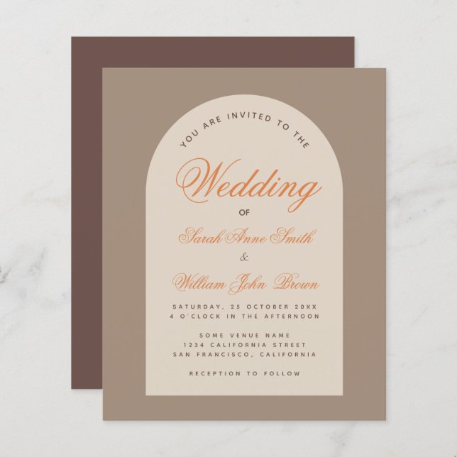 Budget Arch Earthy Neutrals Wedding Invitation (Front/Back)
