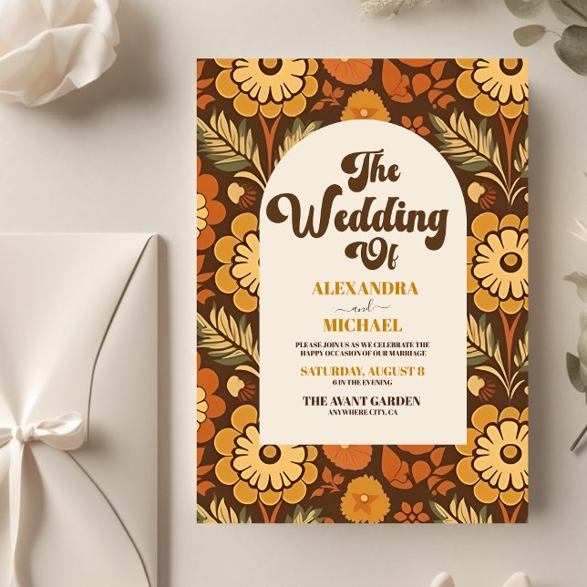 Budget Arch Modern Retro 70s Floral Wedding Flyer (Creator Uploaded)
