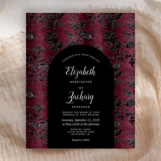 Budget Arch Moody Burgundy Black Damask Wedding (Creator Uploaded)