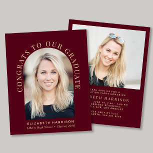 Budget Arch Photo Burgundy Graduation Party Invite