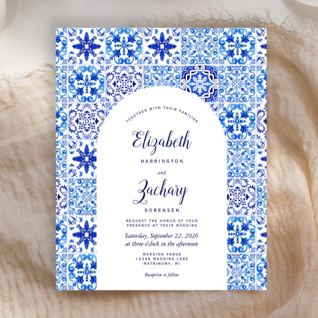 Budget Arch Portuguese Blue Tile Wedding Invite (Creator Uploaded)
