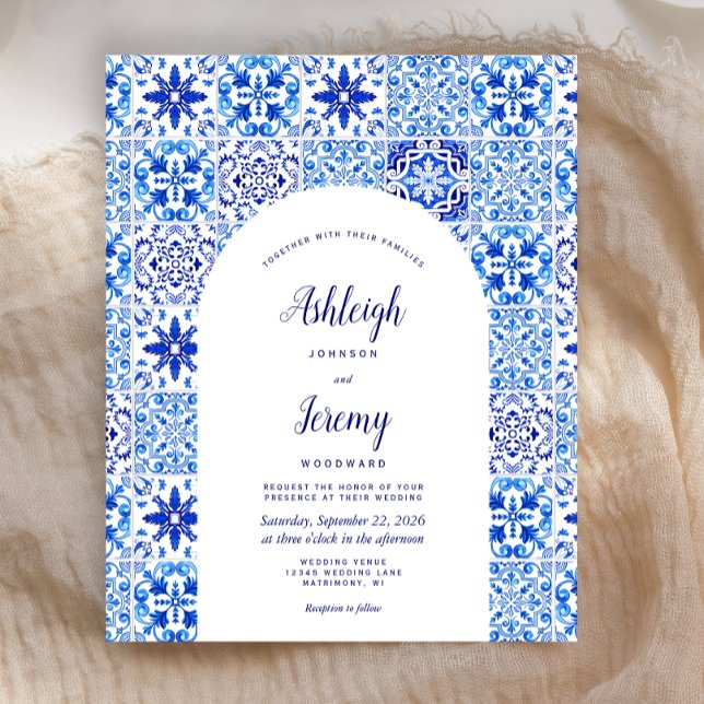 Budget Arch Portuguese Blue Tile Wedding Invite (Creator Uploaded)