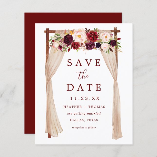Budget Arch Rustic Boho Wedding Save the Dates (Front/Back)