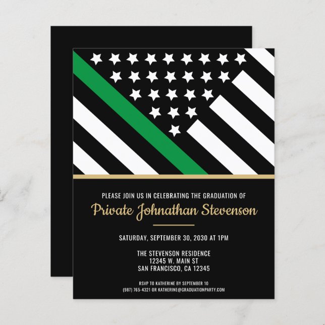 Budget Army Military Graduation Invitation (Front/Back)