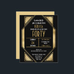 Budget Art Deco 40th Birthday Gold Black Invite<br><div class="desc">Art Deco 40th Birthday Gold Black Invite. A budget price SMALLER 4.5” x 5.6” alternative. Available in a SEMI-GLOSS 110 lb CARD STOCK which is the default option (thicker for invitations), OR a SATIN FINISH 80 lb THINNER PAPER STOCK (ideal for enclosures). Envelopes are an optional extra and are slightly...</div>