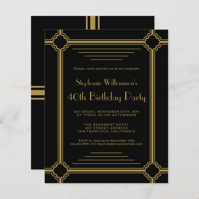 Budget Art Deco Any Age Birthday Party (Front/Back)