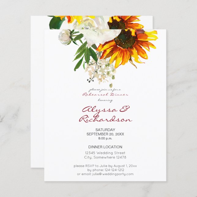 Budget Artsy Sunflower Floral Rehearsal Dinner (Front/Back)