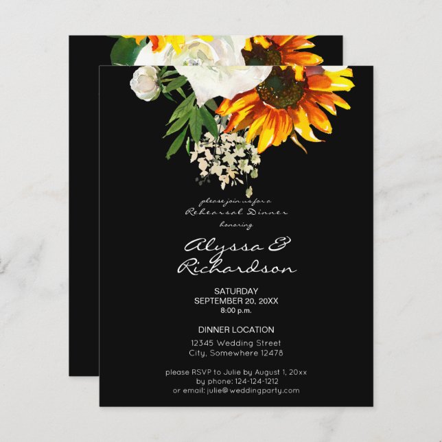 Budget Artsy Sunflower Floral Rehearsal Dinner - B (Front/Back)