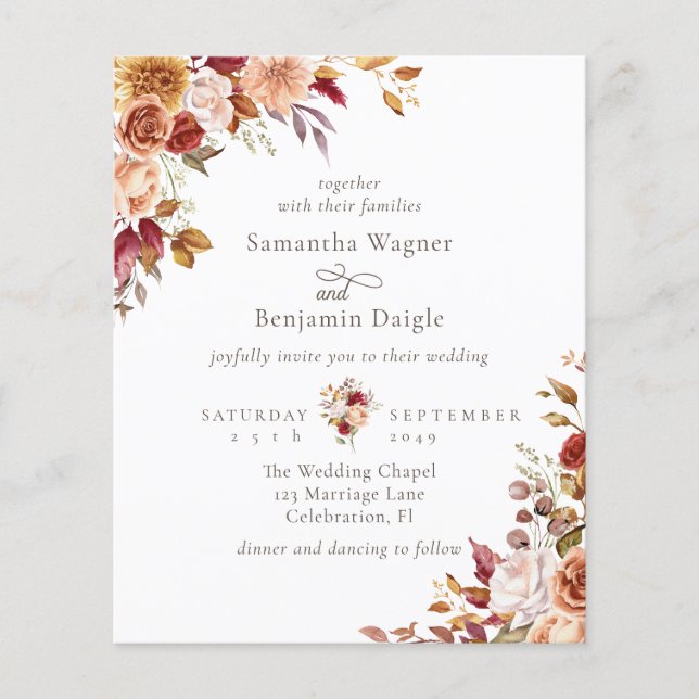 Budget Autumn Fall Floral Wedding Invitation (Front)