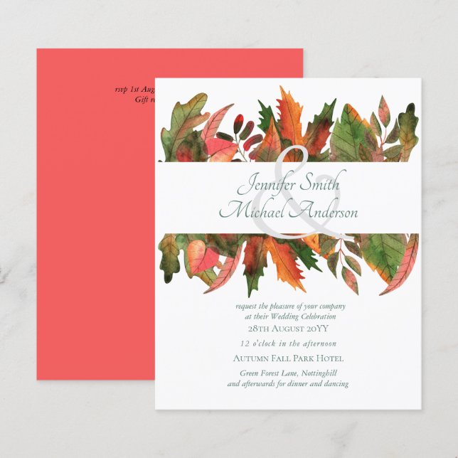 BUDGET Autumn Fall Leaves Wedding Invites (Front/Back)