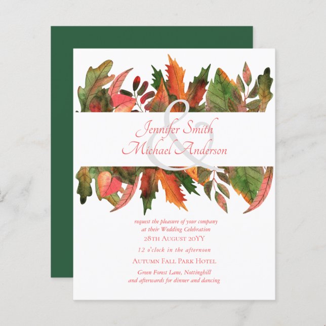 BUDGET Autumn Fall Leaves Wedding Invites (Front/Back)