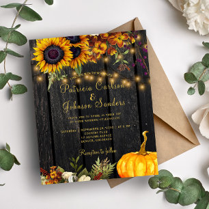 Budget autumn fall rustic wood wedding invitation