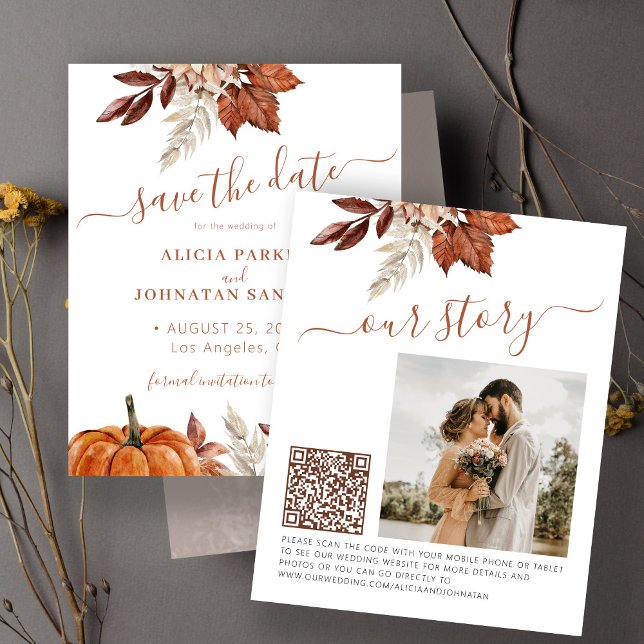 Budget autumn fall wedding photo QR save the date (Creator Uploaded)