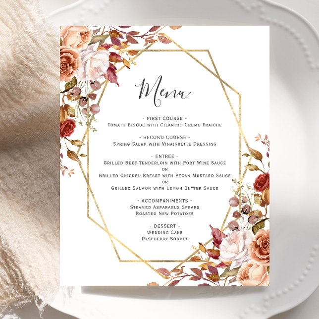 Budget Autumn Floral Geometric Wedding Menu (Creator Uploaded)
