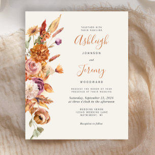 Budget Autumn Floral Watercolor Wedding Invite