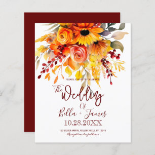 Budget Autumn Flowers Foliage Wedding Invitation