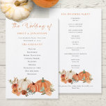 Budget Autumn Pumpkins Florals Wedding Program<br><div class="desc">A LARGER size 5.5” x 8.5” at a budget price, on an elegant 110 lb LINEN stock – for a luxury feel at great value, this is perfect for invitations, menus, programs etc. This budget size 5.5 x 8.5” alternative is also available in other paper choices. The SEMI-GLOSS 110 lb...</div>