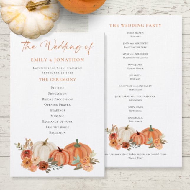 Budget Autumn Pumpkins Florals Wedding Program (Creator Uploaded)