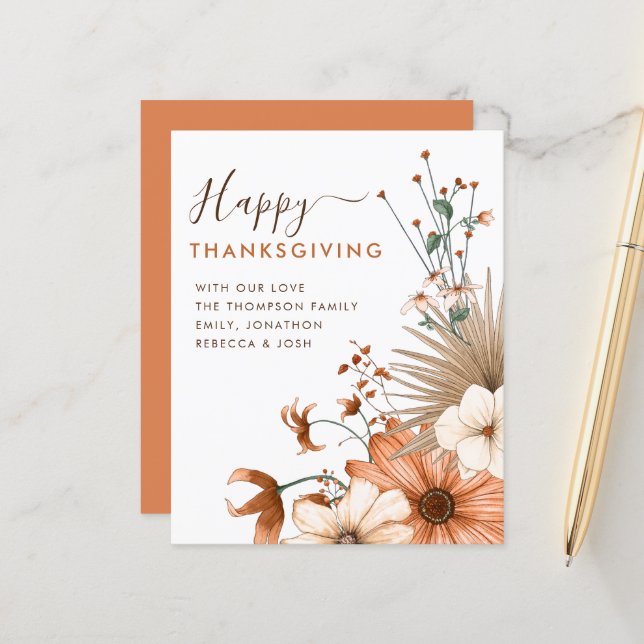 Budget Autumnal Florals Happy Thanksgiving card (Front/Back In Situ)