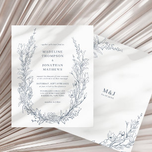 BUDGET Azure Ivory Floral Wreath Monogram Wedding