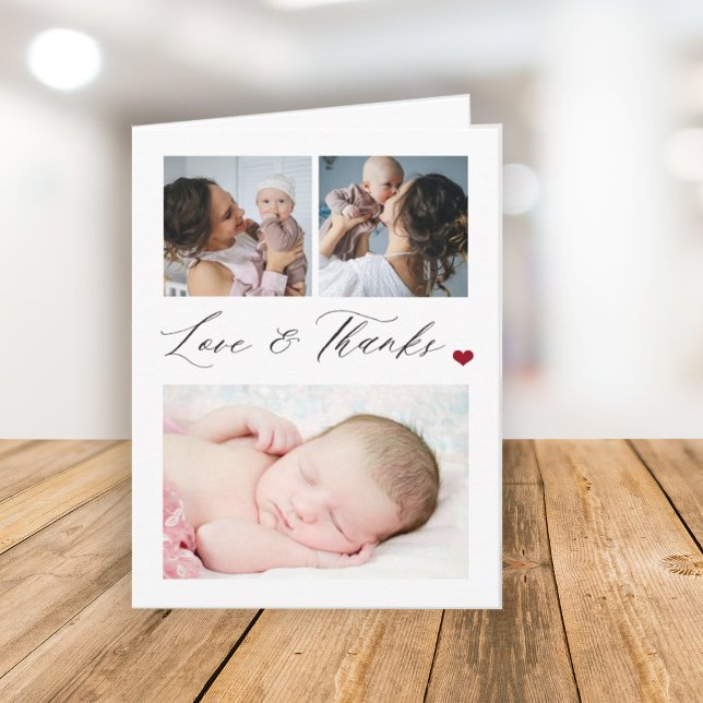 Budget baby 3 photo collage elegant thank you note note card (Creator Uploaded)