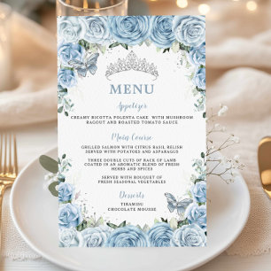 Budget Baby Blue Floral Sweet 16 Quinceañera Menu