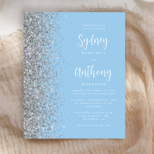 Budget Baby Blue Silver Calligraphy Wedding Invite