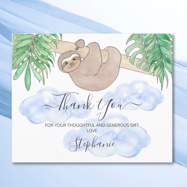 Budget Baby Boy Sloth Baby Shower Thank You Card (Creator Uploaded)