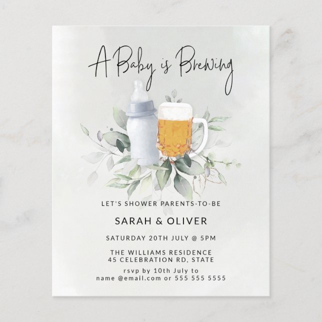 Budget Baby Brewing Greenery Boy Baby Shower Flyer (Front)