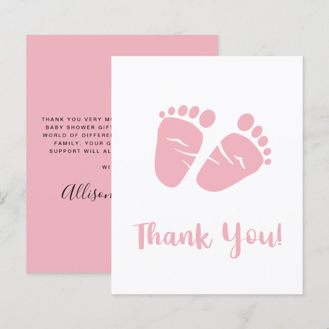 Budget Baby Girl Feet Pink Shower Thank You Card (Front/Back)