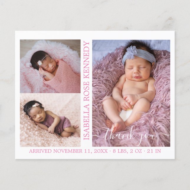 Budget Baby Girl Photo Collage Birth Announcement  (Front)