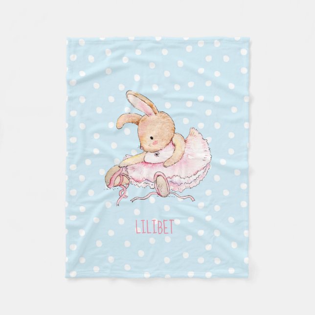 BUDGET Baby Girls Gift Named - Bunny Rabbit Ballet Fleece Blanket (Front)