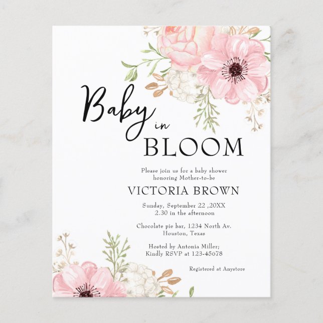 Budget Baby in Bloom Baby Shower Invitation (Front)