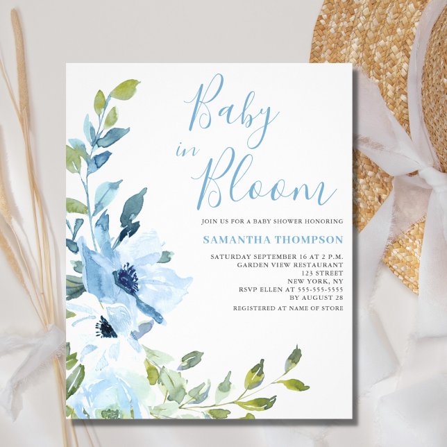 Budget Baby In Bloom Blue Floral Shower Invitation Flyer (Creator Uploaded)