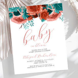Budget Baby in Bloom Coral Teal Floral Baby Shower