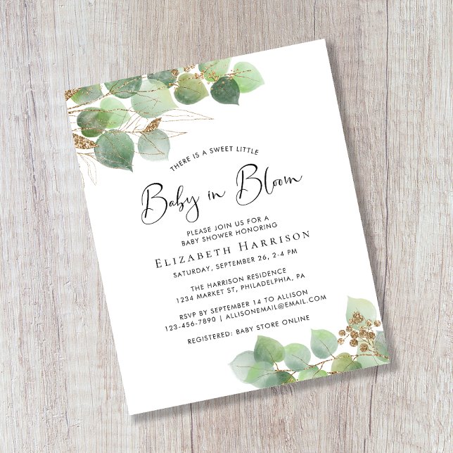 Budget Baby in Bloom Eucalyptus Shower Invitation (Creator Uploaded)