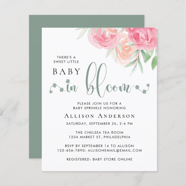 Budget Baby in Bloom Floral Sprinkle Invitation (Front/Back)