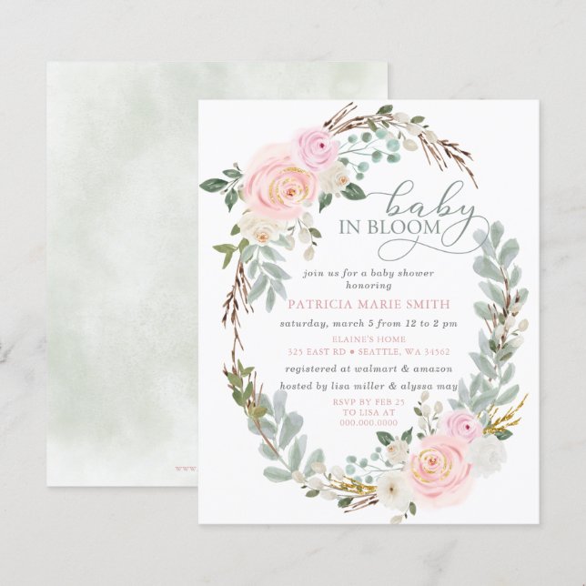 Budget Baby in Bloom Pink Floral Girl Baby Shower (Front/Back)