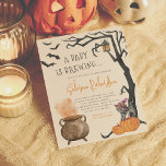 Budget Baby Is Brewing Cute Halloween Baby Shower<br><div class="desc">A baby is brewing! This cute & budget baby shower design features a hand-painted watercolor scene of a bubbling cauldron with orange smoke and a cute little cat wearing a witch's hat standing on an orange pumpkin. Setting the scene, there is a gnarly black tree curved around the right-hand side...</div>