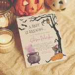 Budget Baby Is Brewing Girl Halloween Baby Shower<br><div class="desc">A baby is brewing! This cute & budget baby shower design features a hand-painted watercolor scene of a bubbling cauldron with purple smoke and a cute little cat wearing a witch's hat standing on an orange pumpkin. Setting the scene, there is a gnarly black tree curved around the right-hand side...</div>