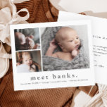 Budget Baby Photo Collage Birth Announcement<br><div class="desc">A sweet photo collage birth announcement featuring a simple modern name 3 photos on the front. The back has a large full name header and personal message from the family. Click the edit button to customise this design with your photos and details.</div>